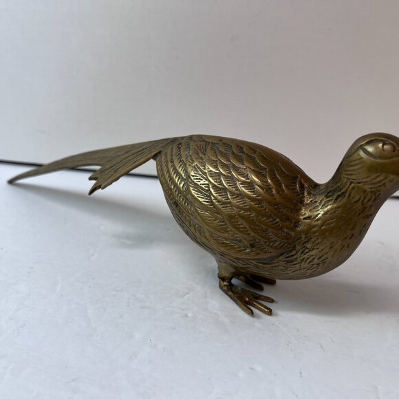 Vintage Pair of SOLID BRASS Pheasant Birds MCM Decor Approx 5" x15” - Picture 2 of 13